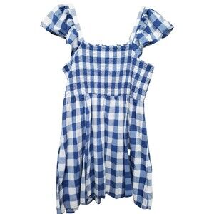 Old Navy Fit & Flare Flutter Sleeve Blue Gingham Plaid Dress Size XL Cottagecore